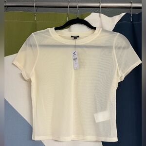 Express Sheer Short-Sleeve Mesh Tee in Cream